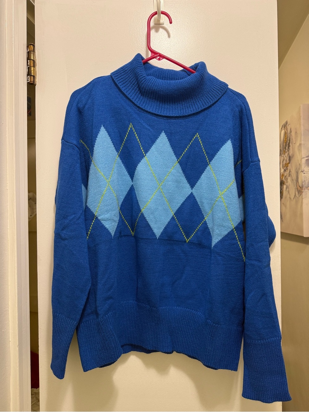 NY&C Women's Argyle Turtleneck Blue Size XXLarge NWT
